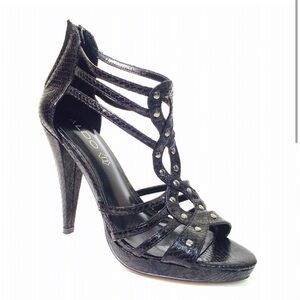 ALDO Black Snakeskin Leather Open Toe Platform Heels Size 9